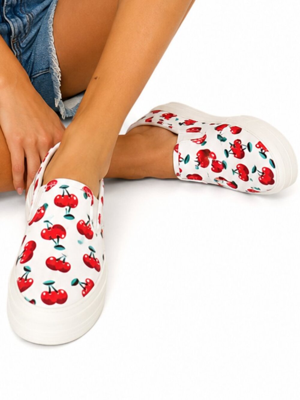 Restricted Cherry Print Platform Slip On Sneakers Size 9 Kawaii Retro Skater Sho